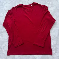 ユニクロ（UNIQLO）長袖Tシャツ ロンT XL 赤 クルーネック ダメージあり