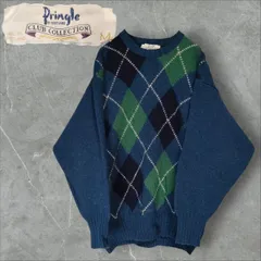 訳あり 穴あり Pringle スコットランド製 アーガイル ウール セーター M XL相当 極太アーム プリングル