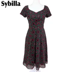 【美品】Sybilla 半袖ロングワンピース M 花柄 総柄　緑×赤
