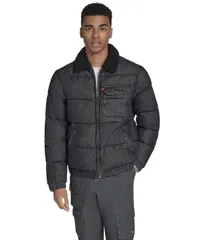 リーバイス メンズ アウター ジャケット・ブルゾン キルティング デニム ジャケット Levis Mens Denim Quilted Sherpa Collar Jacket Black Denim ブラック