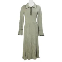 ナチュラルビューティーベーシック NATURAL BEAUTY BASIC ポロバイカラーニットワンピース 017-4247141 ロング 長袖 サイズPS ライトグリーン ブラック /X