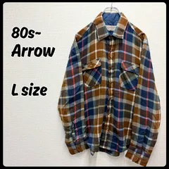 80s Arrow キルティングライナー付き ネルシャツ Lサイズ チェック柄 古着 ヴィンテージ