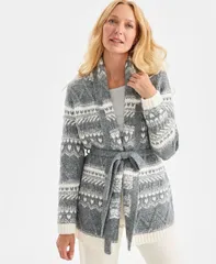 スタイルアンドコー レディース アウター ニット・セーター カーディガン Style Co Womens Fair Isle Belted Cardigan Heather Grey グレー