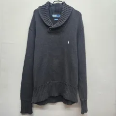 ポロラルフローレン 白ポニー コットン ショールカラーニット M(L)