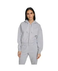 カルバンクライン レディース アウター パーカー・スウェット 長袖 フリース パーカー Calvin Klein Womens Fleece Crop ZipFront LongSleeve Hoodie Pearl Grey Heather パール