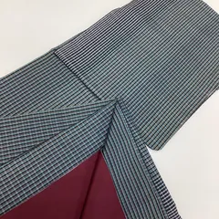中古品　袷着物　縞大島風　紬　正絹　R410