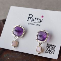 LA SOEUR ラスール 天然石ピアス スモーキークォーツ&アメジスト 箱 
