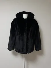 ZARA) ブラック フード ファー ジャケット