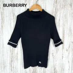 BURBERRY BLUE LABEL バーバリーブルーレーベル ホースロゴ刺繍 タートルネック 半袖 リブニット セーター ブラック レディース トップス