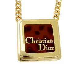 【中古】Christian Dior クリスチャンディオール GP ロゴプレート スクエア ネックレス ゴールド ブラウン 535324 ネックレス