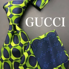 【極美品】GUCCI グッチ ネクタイ 総柄 グリーン ネイビー 個性的
