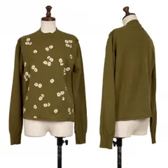 トリココムデギャルソンtricot COMME des GARCONS ウールナイロンフラワー刺繍ニットセーター カーキS位