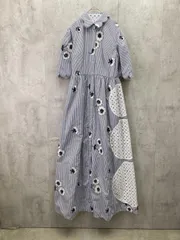 美品 HUISHAN ZHANG フーシャンツァン ストライプ 刺繍 花柄 マキシ シャツ ワンピース 白ｘ青  ■◆ レディース