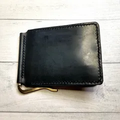 【本革】マネークリップ ウォレット ブラック 二つ折り財布 レザー ハンドメイド