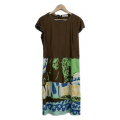 mila schon(ミラショーン) ワンピース サイズ42 M レディース美品  - ダークブラウン×ライトグリーン×マルチ 半袖/ロング/DUEMILA