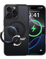 ★CASEKOO iPhone 16 Pro Max 用 ケース 米軍MIL規格 耐衝撃 MagSafe対応 高耐久性【横縦両立・角度自由調整】最大25W急速充電対応 指紋防止/マット仕上げ/黄変防止/半透明「MagicStand Pro」(ブラック)