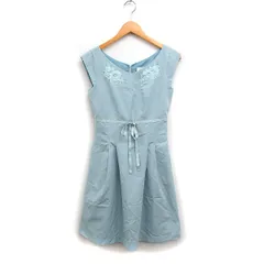 ジルバイジルスチュアート JILL by JILLSTUART タック フレア ワンピース ひざ丈 ノースリーブ 花刺繍 リボン ドレス S ミント /FT40