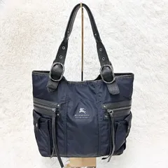 BURBERRY BLUE LABEL バーバリーブルーレーベル トートバッグ ブラック メタルロゴ レザー ナイロントート ブラック