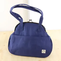 ハンドバッグ がま口 内外ポケット付 ネイビー 紺