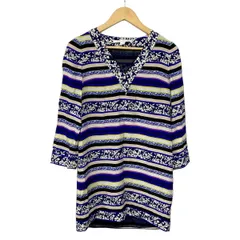 ダイアン・フォン・ファステンバーグ ワンピース サイズ4 S レディース - ブルー×ライトピンク 長袖/ミニ/ボーダー