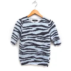 ココディール COCO DEAL タグ付き ゼブラ柄 ニット セーター 5分袖 丸首 アンゴラ混 2 ライトブルー /FT37