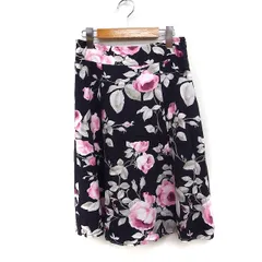 ローラアシュレイ LAURA ASHLEY フラワープリント フレアスカート ひざ丈 ウール混 7 ブラック 黒 /FT43