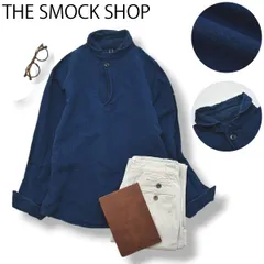 【美品】 日本製 スモックショップ THE SMOCK SHOP コットン 綿 リネン 麻 スキッパーシャツ プルオーバー L インディゴ アメカジ メンズ レディース ユニセックス 男女兼用