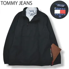 90s ヴィンテージ フラッグタグ トミー ジーンズ TOMMY JEANS ハーフジップ プルオーバー ウィンド ジャケット 裏地 メッシュ ビッグシルエット XL ブラック x レッド メンズ
