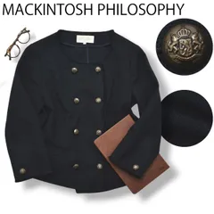 【人気】 日本製 マッキントッシュフィロソフィー MACKINTOSH PHILOSOPHY ノーカラー 混麻 ダブル テーラードジャケット ブレザー 38 紺 ビジネス フォーマル レディース ♪のサムネイル