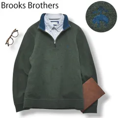 【定番】 ブルックスブラザーズ Brooks Brothers ハーフジップ スタンドカラー ゴールデンフリース 刺繍ロゴ スウェット トレーナー M オリーブ アメカジ ストリート メンズ