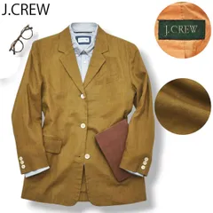 90s ヴィンテージ ジェイクルー J.CREW 麻100％ リネン 3B シングル テーラード ジャケット ノッチドラペル ノーベント 背抜き 4 ブラウン アメカジ トラッド レディース ♪