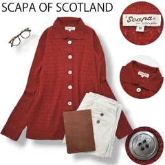 90s ヴィンテージ スキャパ オブ スコットランド SCAPA OF SCOTLAND 透かし編み メッシュ ウール カーディガン ニット セーター ローゲージ M レッド レディース ♪のサムネイル