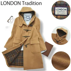 【上質】 英国製 ロンドントラディション LONDON Tradition ロング ダッフルコート メルトン ウールコート 38 ベージュ／ チェック柄 トラッド フォーマル ビジネス レディース ♪