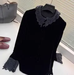 ブラック フローラ レイース Kara ツアーベルベット ブラウス