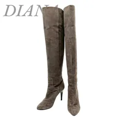 【B4569】DIANA ダイアナ ロングブーツ スウェード グレーブラウン 日本製 ピンヒール アーモンドトゥ レディース 24cm