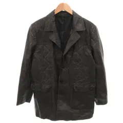 ノーブランド ヴィンテージ レザー テーラードジャケット ミドル丈 黒 ブラック /YJ ■GY61