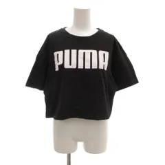 プーマ PUMA Tシャツ カットソー S 黒 ブラック 半袖 ラウンドネック ロゴプリント クロップド丈 /NU ■ECF001