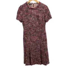 ESCADA(エスカーダ) ワンピース サイズ36 M レディース - ピンク×マルチ クルーネック/半袖/ひざ丈/ツイード