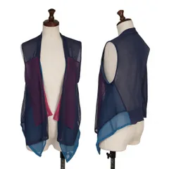 ヒロコビスHIROKO BIS メッシュバイカラーレイヤードベスト 紺ピンク青9