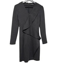  Ferragamo（サルヴァトーレ フェラガモ） カシミヤ・ウール混ニットワンピース 上品 ヘザーグレー フリル 上品 タイトニット【DD137】