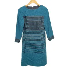 JUN ASHIDA(ジュンアシダ) ワンピース サイズ9 M レディース美品  - ブルーグリーン×黒 クルーネック/長袖/ひざ丈/ボーダー