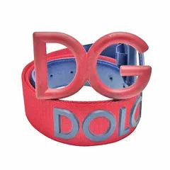 DOLCE&GABBANA D&G ドルチェアンドガッバーナ DGロゴ ラバーバックル ベルト BC4266 レザー キャンバス レッド ブルー メンズ