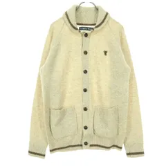 美品 coen コーエン ラムウール ワンポイント刺繍 長袖 ショールカラー ニットカーディガン S ブラウン系 メンズ 古着