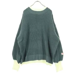 美品 JaVa ジャバ バイカラー ワンポイントロゴ 長袖 ニット M グリーン系 メンズ 古着のサムネイル