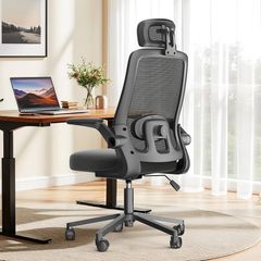 【Comfora】オフィスチェア 椅子 デスクチェア 疲れない人間工学 跳ね上げ式アームレスト 2Dヘッドレスト 腰サポート 通気性メッシュ 事務椅子 (ブラック)