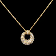 美品★ YVES SAINT LAURENT イヴサンローラン ネックレス ゴールド ラウンド サークル ペンダント ラインストーン  ロゴ ヴィンテージ オールド YSL