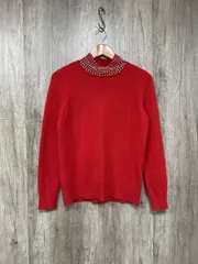 CHARTER CLUB チャータークラブ カシミア100％ ビジュー タートルネック ニット セーター sizeS/赤 ◆■ レディース