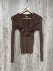 ZARA ザラ フリル シアー サマー ニット セーター sizeM/茶 ■◇ レディース