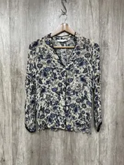 ZARA ザラ 花柄 シアー ブラウス シャツ sizeXS/ベージュ×紺 ■◇ レディース
