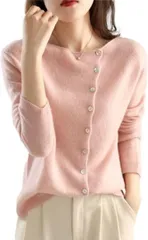 J-Scott アシンメトリーカーディガン ニット レディース 長袖 セーター 前開き 無地 秋冬 薄手 シンプル 柔らか素材 オフィスカジュアル ファッション (ピンク,  L)